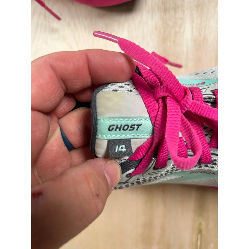 Brooks Ghost 14 Womens size 7 Running Shoes Grey Pink Teal Athletic Sneakers